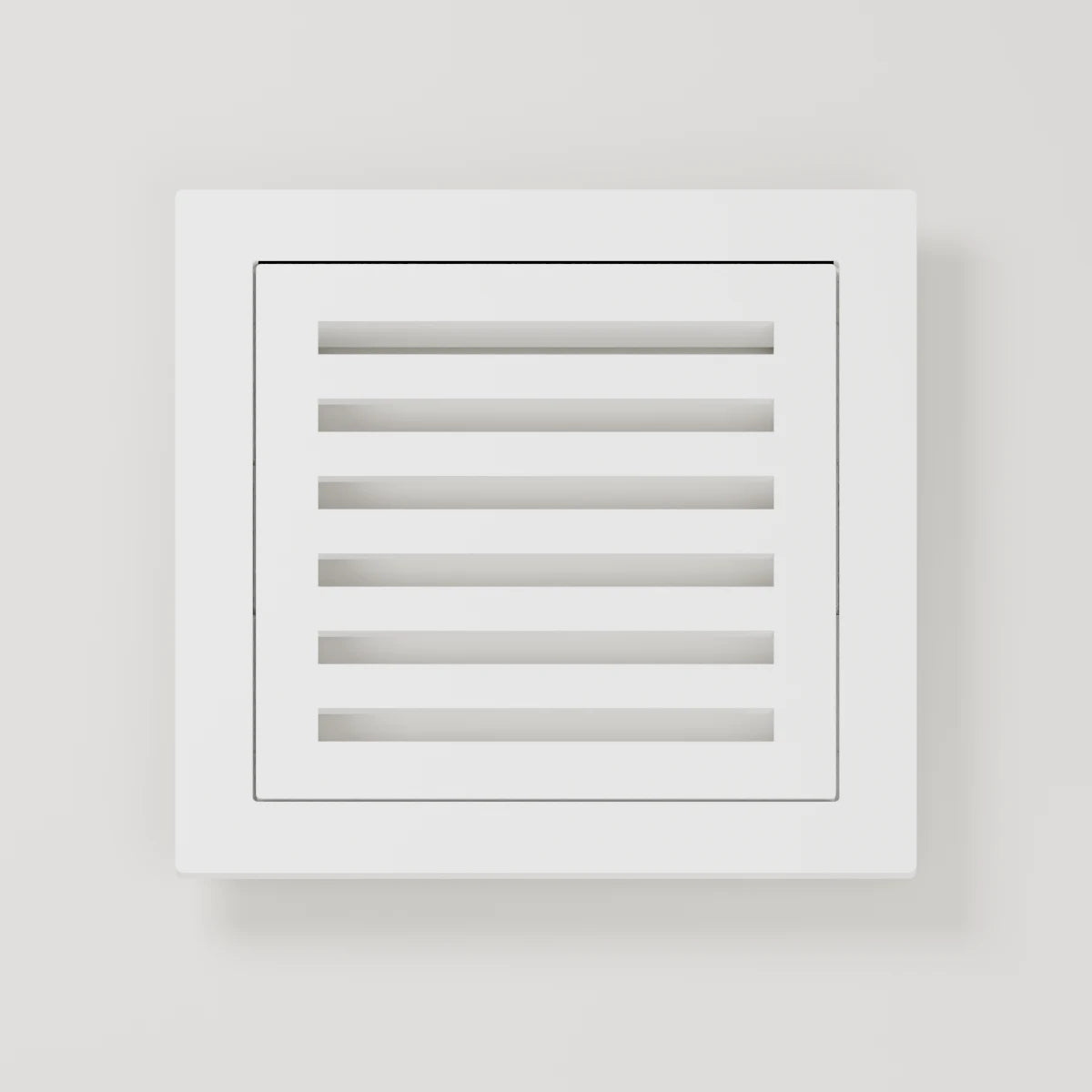 White square framed drywall vent with six horizontal openings — product rendering